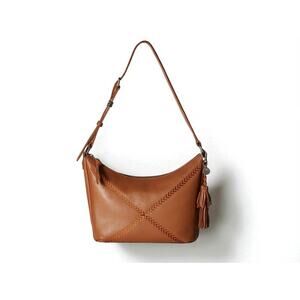 THE SAK Kyetra Leather Shoulder Hobo Bag Brown Embroidered City Office Chic Boho